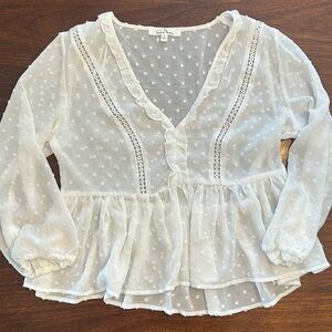 Love Tree White Polka Dot Ruffle Blouse